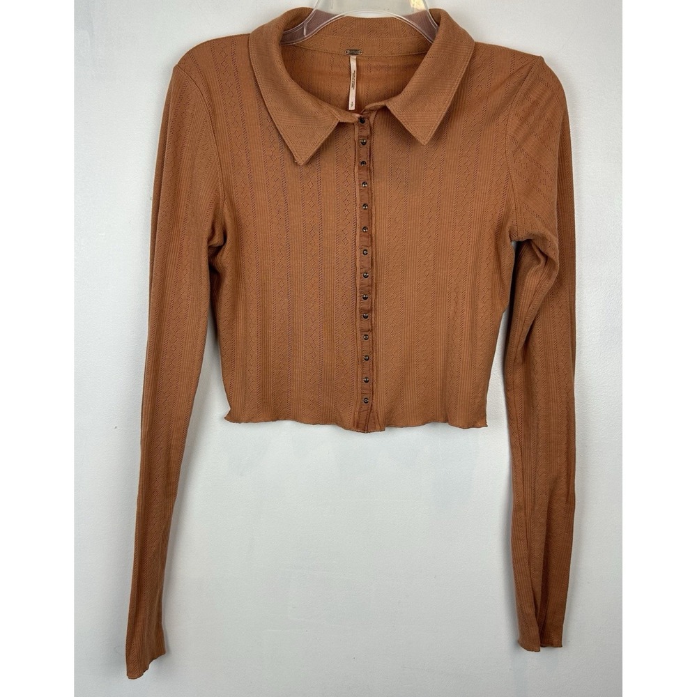 Free People Snap Top Womens Small Cropped Mini Snap Terra Cotta Y2K 80s 90s